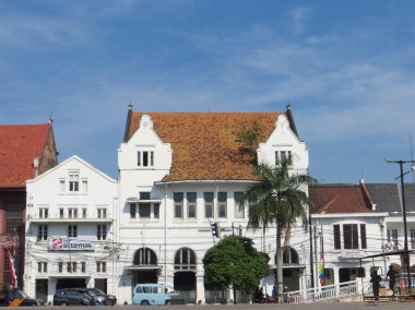 JAKARTA, INDONESIA - July 7, 2018: Old buildings beside Krukut River on Kali Besar, Kota Tua.