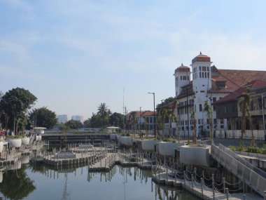 JAKARTA, INDONESIA - July 7, 2018: Old buildings beside Krukut River on Kali Besar, Kota Tua.