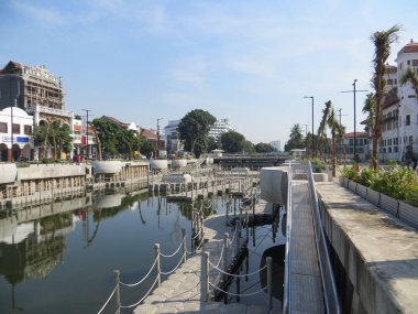 JAKARTA, INDONESIA - July 7, 2018: Old buildings beside Krukut River on Kali Besar, Kota Tua.