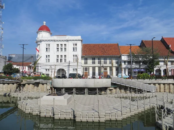 JAKARTA, INDONESIA - July 7, 2018: Old buildings beside Krukut River on Kali Besar, Kota Tua.