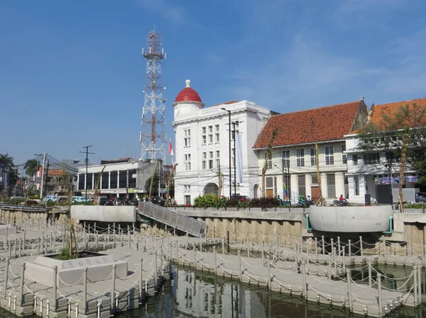 JAKARTA, INDONESIA - July 7, 2018: Old buildings beside Krukut River on Kali Besar, Kota Tua.