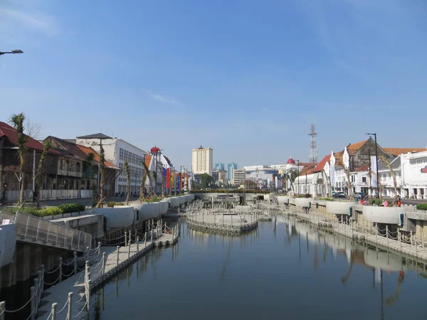 JAKARTA, INDONESIA - July 7, 2018: Old buildings beside Krukut River on Kali Besar, Kota Tua.