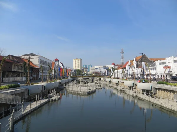 JAKARTA, INDONESIA - July 7, 2018: Old buildings beside Krukut River on Kali Besar, Kota Tua.