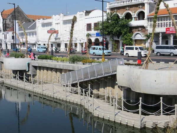 JAKARTA, INDONESIA - July 7, 2018: Old buildings beside Krukut River on Kali Besar, Kota Tua.