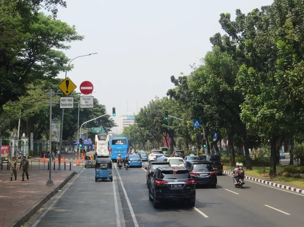 Jakarta Indonézia Augusztus 2018 Forgalom Jalan Merdeka Selatan — Stock Fotó