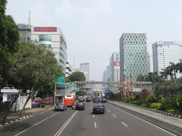 Jakarta Indonesia August 2018 Traffic Jalan Thamrin Bundaran Bank Indonesia — 스톡 사진