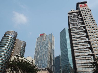 Jakarta, Endonezya - 2 Ağustos 2018: Cityscape Sudirman bölge.