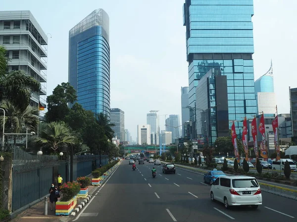 Jakarta Indonésia Agosto 2018 Tráfego Jalan Sudirman Estrada Sudirman — Fotografia de Stock