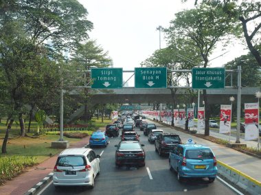 JAKARTA, INDONESIA - August 24, 2018: Traffic on Jalan Sudirman around Semanggi Interchange.