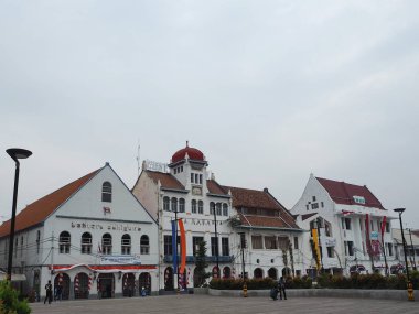 JAKARTA, INDONESIA - August 7, 2018: Vintage Dutch colonial buildings beside Krukut River on Kali Besar, Kota Tua.