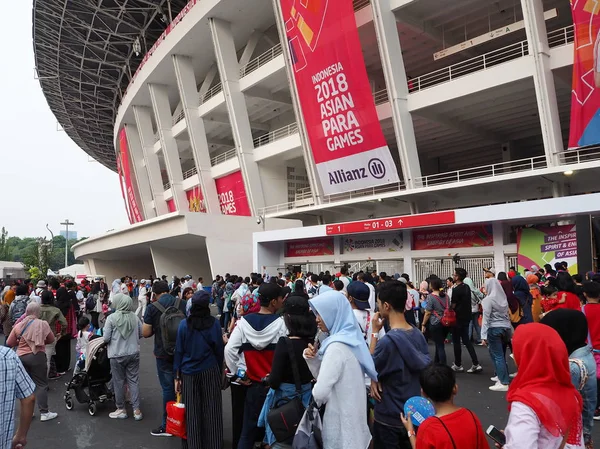 Yakarta Indonesia Octubre 2018 Multitud Personas Alinearon Filas Para Entrar — Foto de Stock