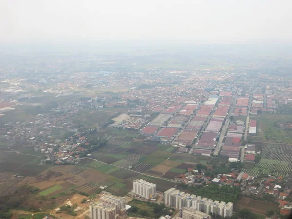 Jakarta Indonesia Oktober 2018 Pemandangan Tanah Jakarta Dari Jendela Pesawat — Stok Foto