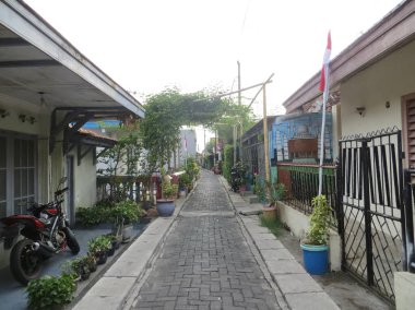 Semarang, Endonezya - 29 Ekim 2018: Geleneksel Endonezya, Kampung Batik köy evleri.