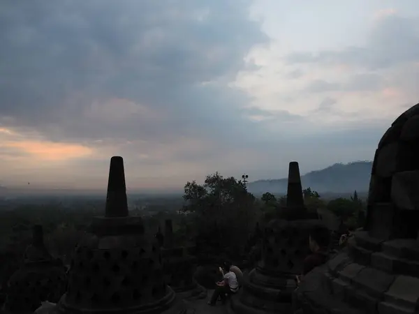 Magelang Indonésia Outubro 2018 Estrangeiros Turistas Locais Fazem Passeio Nascer — Fotografia de Stock