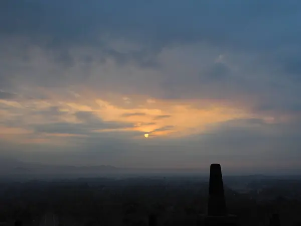 Magelang Indonésia Outubro 2018 Templo Borobudur Amanhecer Borobudur Maior Monumento — Fotografia de Stock