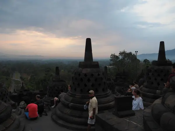 Magelang Indonézia 2018 Október Külföldi Helyi Turisták Iscare Sunrise Borobudur — Stock Fotó