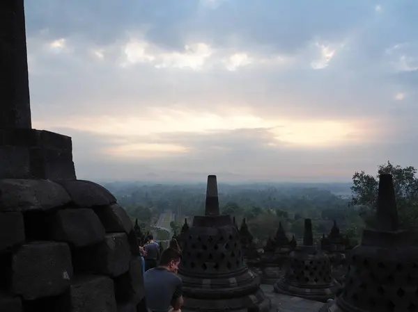 Magelang Indonézia 2018 Október Külföldi Helyi Turisták Iscare Sunrise Borobudur — Stock Fotó