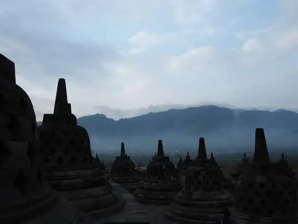 Magelang Indonésia Outubro 2018 Templo Borobudur Amanhecer Borobudur Maior Monumento — Fotografia de Stock