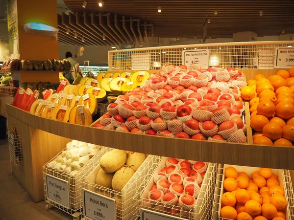 Tangerang Indonesia Diciembre 2018 Varios Tipos Frutas Vitrina Supermercado — Foto de Stock