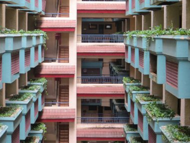 Anyer, Endonezya - 27 Haziran 2018: Marbella Anyer otel, İspanyol tarzı Java denize bakan bina dış.