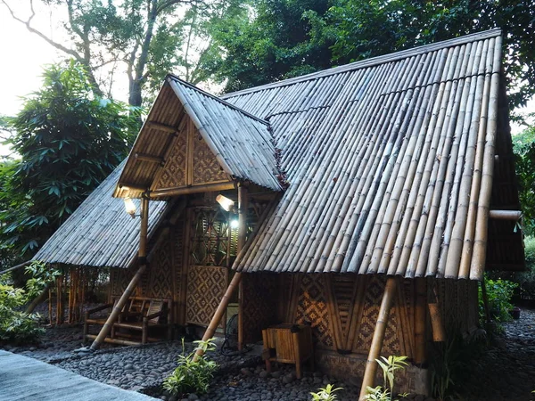 Tangerang Indonésie Octobre 2018 Une Cabane Traditionnelle Bambou Taman Bambu — Photo