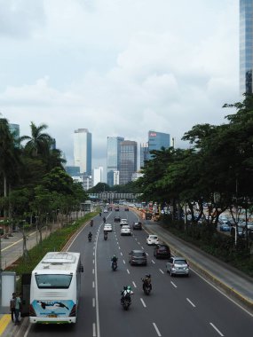 Jakarta, Endonezya - 1 Mart 2019: Cityscape in Sudirman sokak Senayan bölgesinde.