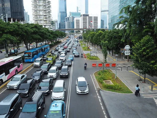 Yakarta Indonesia Marzo 2019 Tráfico Congestionado Calle Sudirman — Foto de Stock