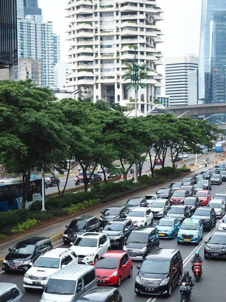 Yakarta Indonesia Marzo 2019 Tráfico Congestionado Calle Sudirman — Foto de Stock