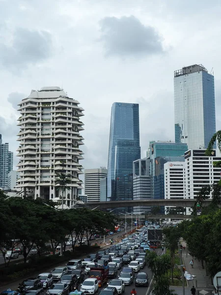 Jakarta Endonezya Mart 2019 Sıkışık Trafik Sudirman Caddesi Üzerinde — Stok fotoğraf