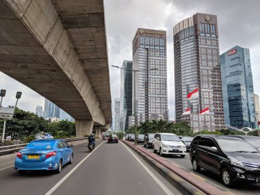 Jakarta, Indonesia - March 1, 2019: Traffic on Karet Flyover in Semanggi district.