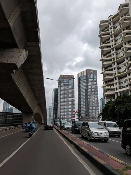 Jakarta Indonesia Marzo 2019 Traffico Sul Karet Flyover Nel Distretto — Foto Stock