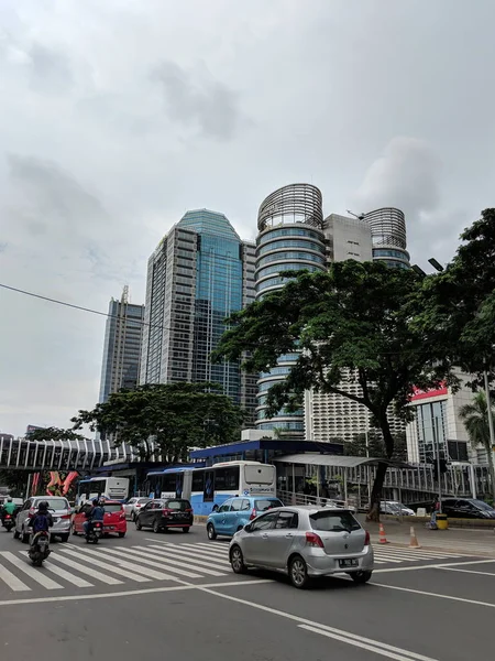 Jakarta Indonésie Février 2019 Circulation Sur Rue Sudirman Dans District — Photo