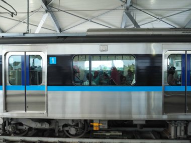 Jakarta, Indonesia - March 23, 2019: MRT Jakarta train running at Lebak Bulus MRT Station.