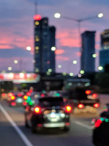 Rozmyte Tło Zatłoczonych Drogach Jakarta Tangerang Toll Road — Zdjęcie stockowe