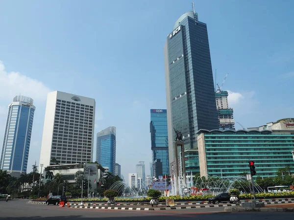 Jakarta Indonesia April 2019 Traffic Jalan Thamrin Thamrin Street Bundaran — Stock Photo, Image