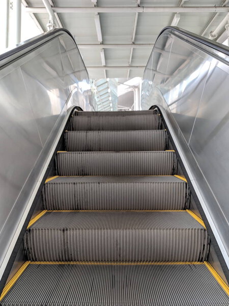 Jakarta, Indonesia - June 17, 2019: Escalator at Kelapa Gading Boulevard Utara LRT Station.