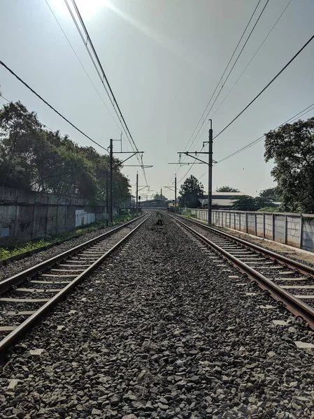 Jakarta Endonezya Ağustos 2019 Bojong Indah Stasyonu Nun Demiryolu Rayları — Stok fotoğraf