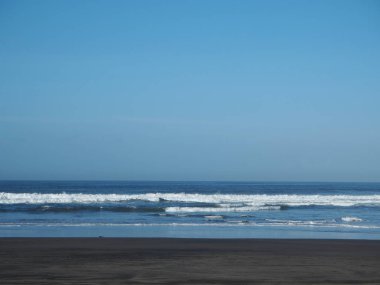 Jembrana naipliğinde siyah kumlu Bali Denizi 'nin arka planı.