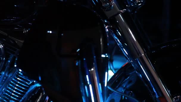 Chroom Details Mega Verlichting Voor Een Harley Davidson Screamin Eagle — Stockvideo