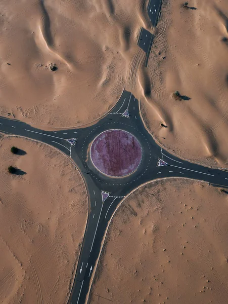 Elevated View Old Empty Road Desert Covered Sand Dubai Uae — Stock Photo, Image