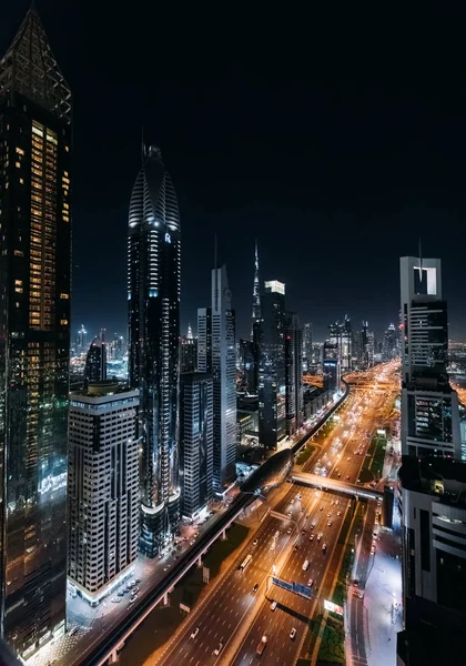 Majestueuze Dubai Stadsgezicht Nachtelijke Weergave Dubai Verenigde Arabische Emiraten — Stockfoto