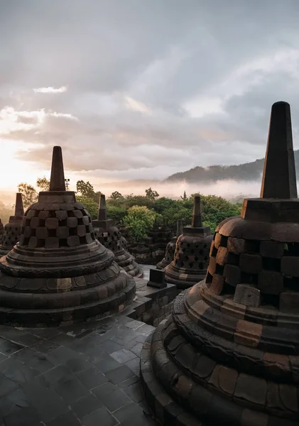 Ступ Боробудур Храм Захід Сонця Небо — стокове фото