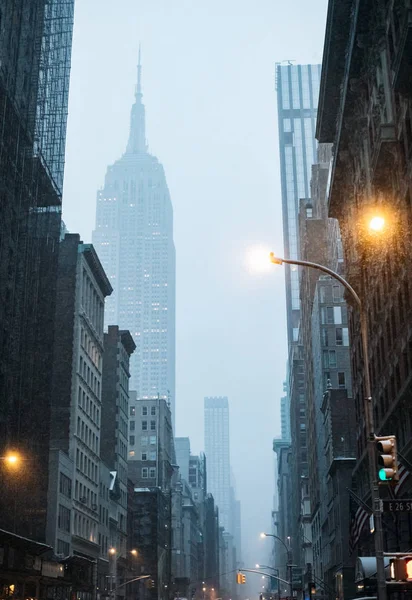 Manhattan Nova York Eua Março 2019 Paisagem Urbana Neve — Fotografia de Stock