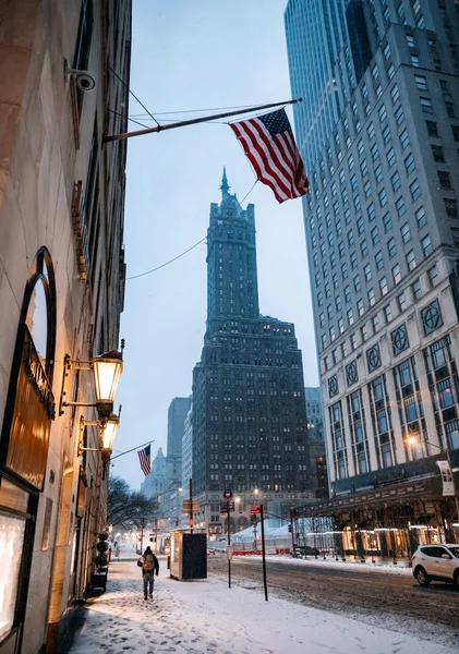 Manhattan Nueva York Estados Unidos Marzo 2019 Paisaje Urbano Nieve — Foto de Stock