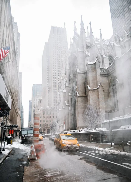 Manhattan Nueva York Estados Unidos Marzo 2019 Paisaje Urbano Nieve — Foto de Stock