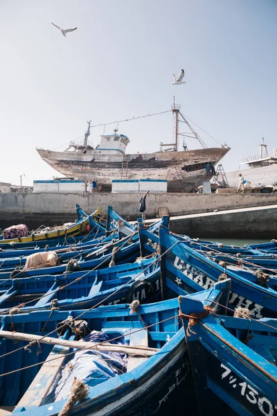 Körfezdeki mavi botların manzarası, Essaueira, Fas