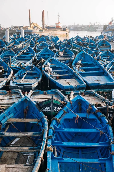 Vacker Utsikt Över Blå Båtar Viken Essaueira Marocko — Stockfoto