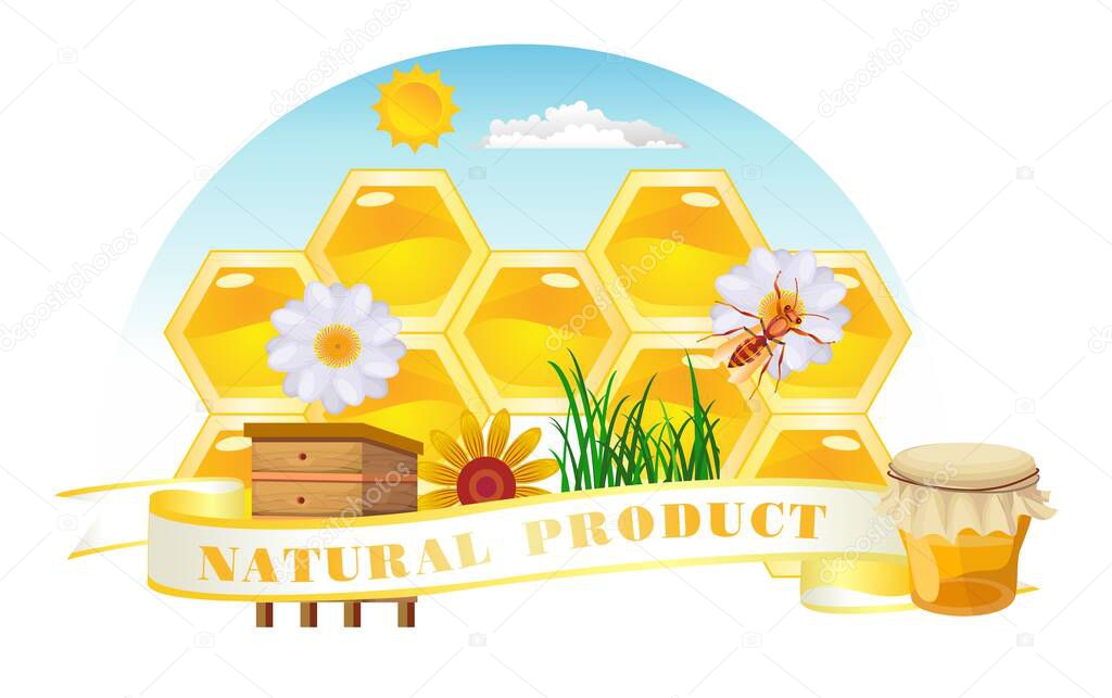 Natural honey product advertize composition, natural products of bee, vector