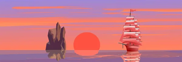 Sisli Günbatımı ve Suyun Yansıması olan büyük bir yelkenli.