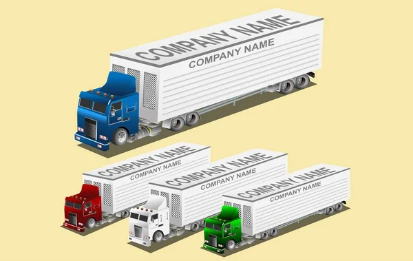 Illustrazione della società logistica, camion in stile isometrico guida sul vettore stradale — Vettoriale Stock